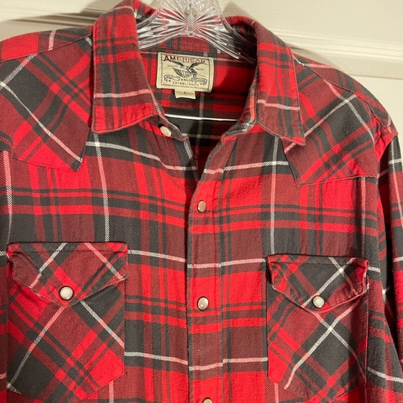 AMERICAN LIVING Long Sleeve Red Flannel Snap up Shirt Size Large - Picture 7 of 10
